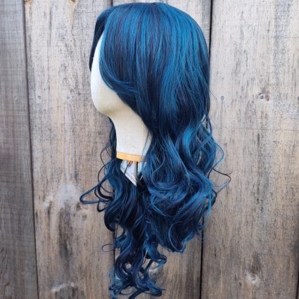 dark blue cosplay wig top view